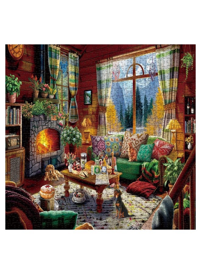 BBOLDIN Cozy Cabin Winter Scene Puzzle 1000 Piece for Adults, Book Cozytime Jigsaw Puzzle Coffee Table, Dog Cat Puzzle - Image 1